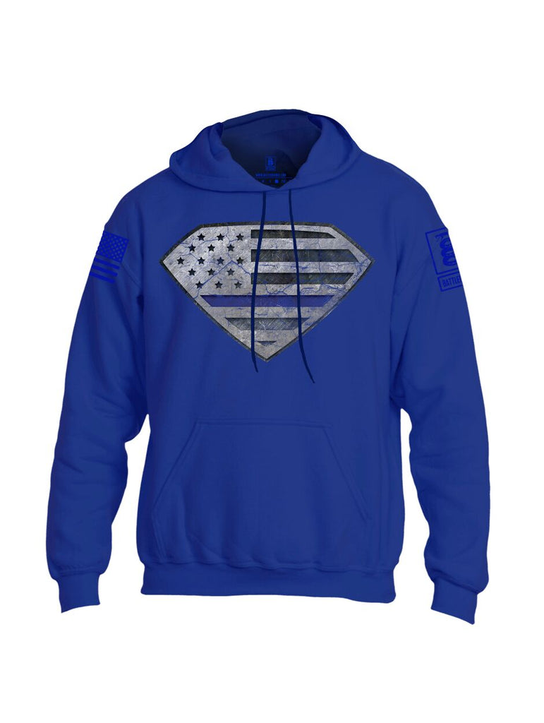 Battleraddle Super USA Flag Blue Line vs Bat Police Hero Blue Line USA Flag Blue Sleeve Print Mens Blended Hoodie With Pockets