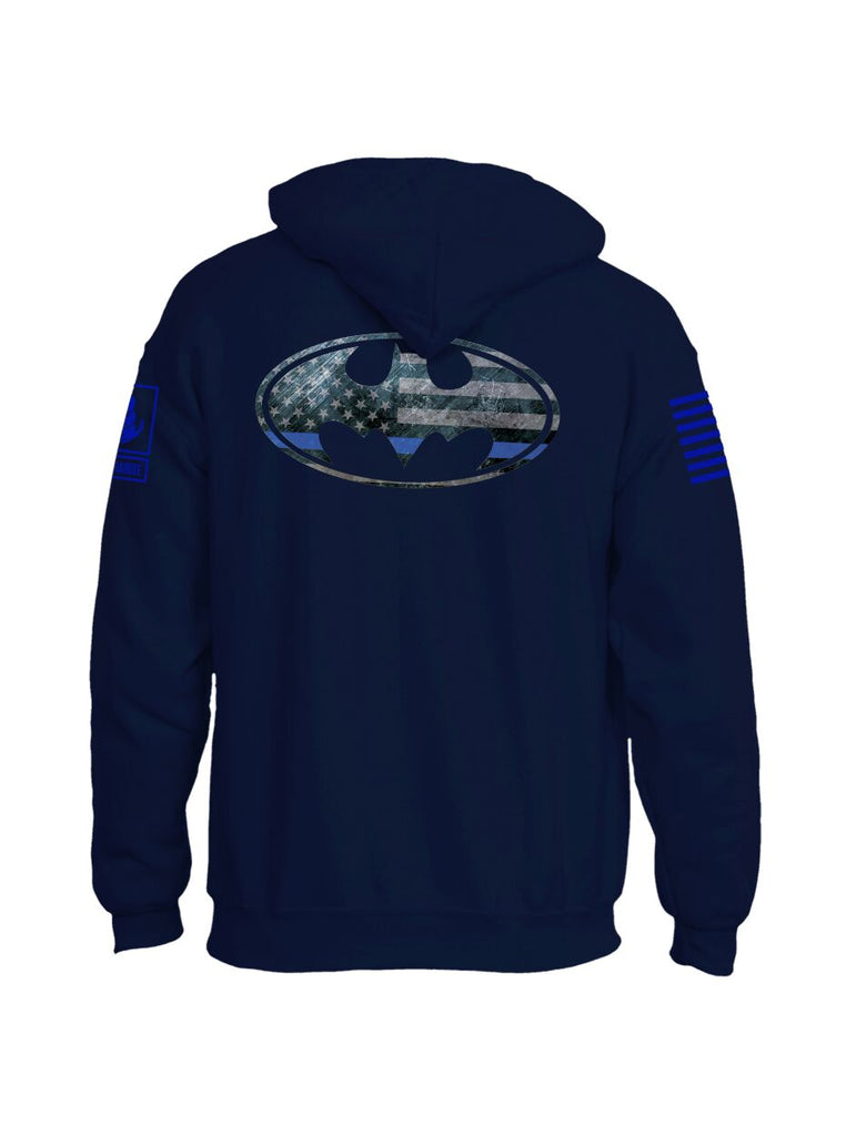 Battleraddle Super USA Flag Blue Line vs Bat Police Hero Blue Line USA Flag Blue Sleeve Print Mens Blended Hoodie With Pockets