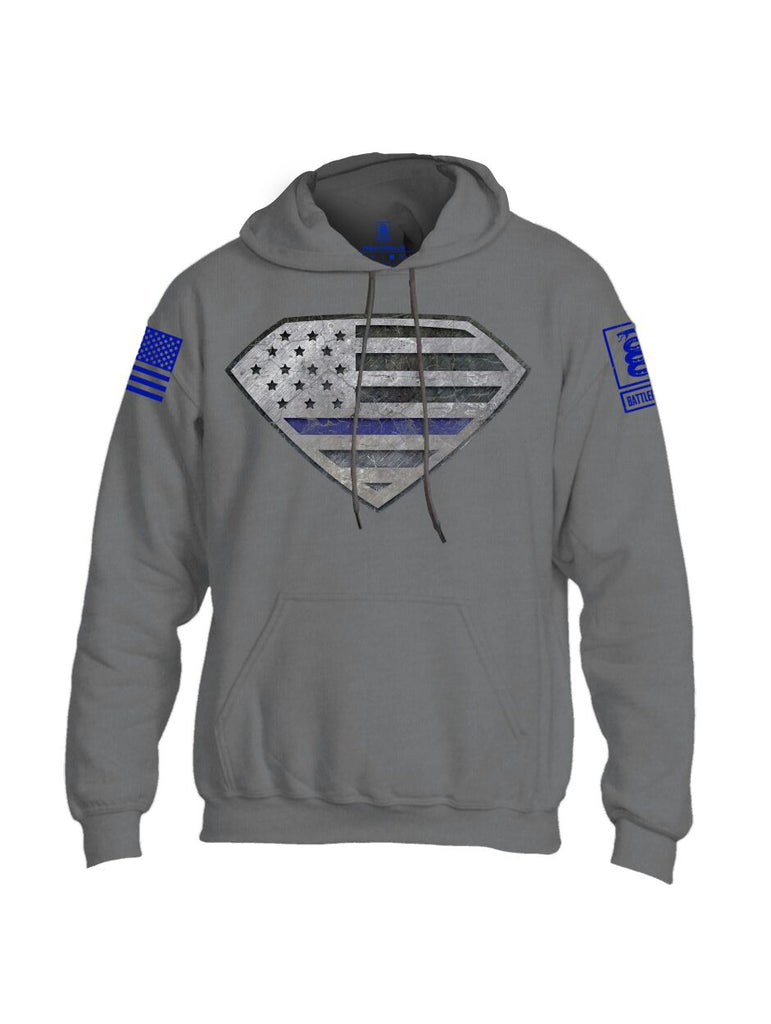 Battleraddle Super USA Flag Blue Line vs Bat Police Hero Blue Line USA Flag Blue Sleeve Print Mens Blended Hoodie With Pockets