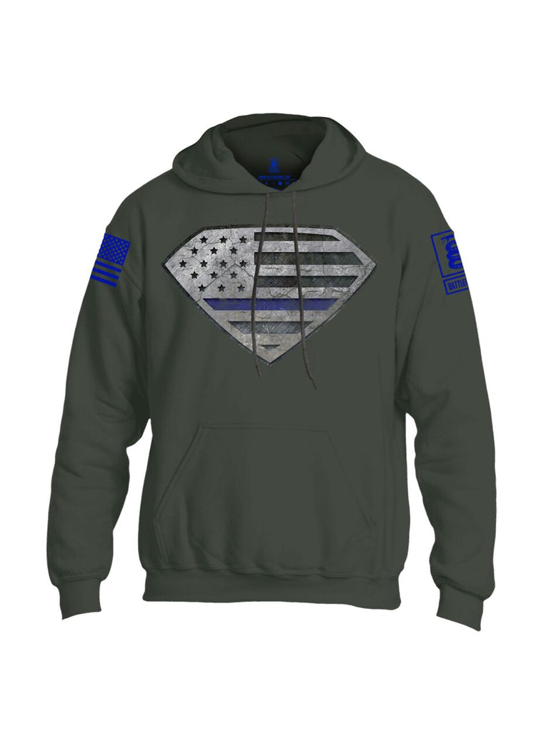 Battleraddle Super USA Flag Blue Line vs Bat Police Hero Blue Line USA Flag Blue Sleeve Print Mens Blended Hoodie With Pockets