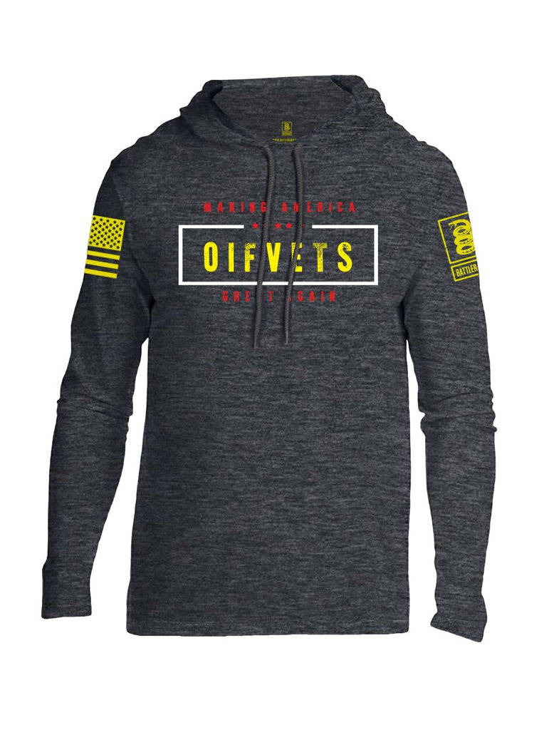 Battleraddle Making America OIF VETS Great Again Yellow Sleeve Print Mens Thin Cotton Lightweight Hoodie