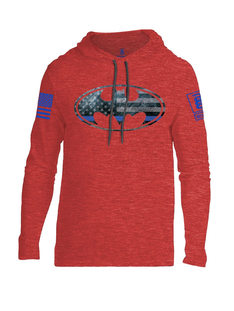 Battleraddle Bat Police Hero Blue Line USA Flag Blue Sleeve Print Mens Thin Cotton Lightweight Hoodie - Battleraddle® LLC