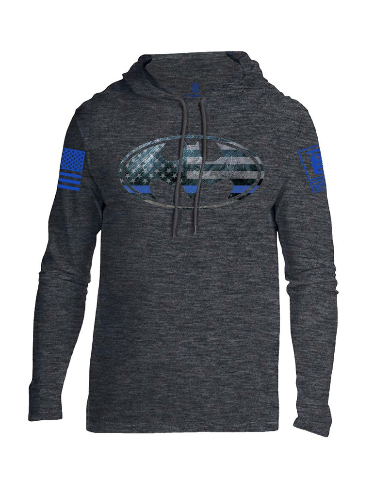 Battleraddle Bat Police Hero Blue Line USA Flag Blue Sleeve Print Mens Thin Cotton Lightweight Hoodie - Battleraddle® LLC