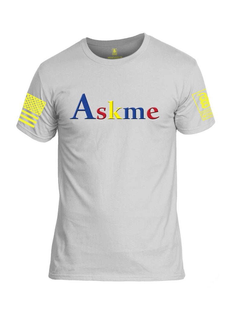 Battleraddle Askme Yellow Sleeve Print Mens Cotton Crew Neck T Shirt - Battleraddle® LLC