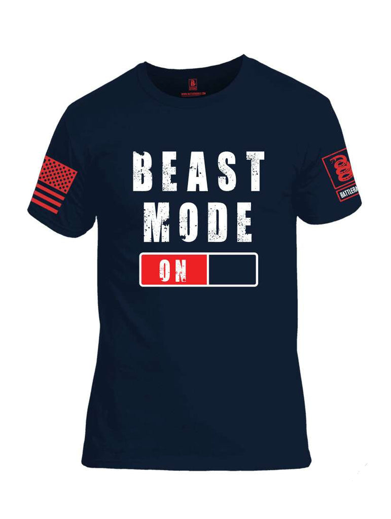 Battleraddle Beast Mode On Red Sleeve Print Mens Cotton Crew Neck T Shirt-Navy Blue