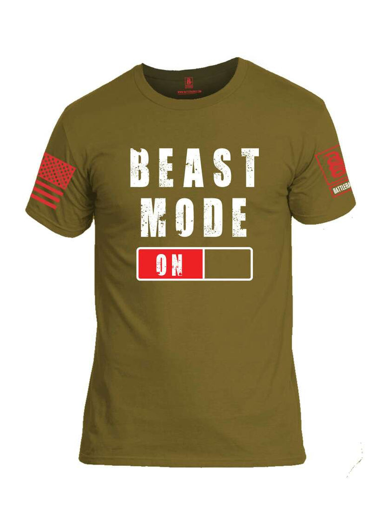 Battleraddle Beast Mode On Red Sleeve Print Mens Cotton Crew Neck T Shirt-Coyote Tan