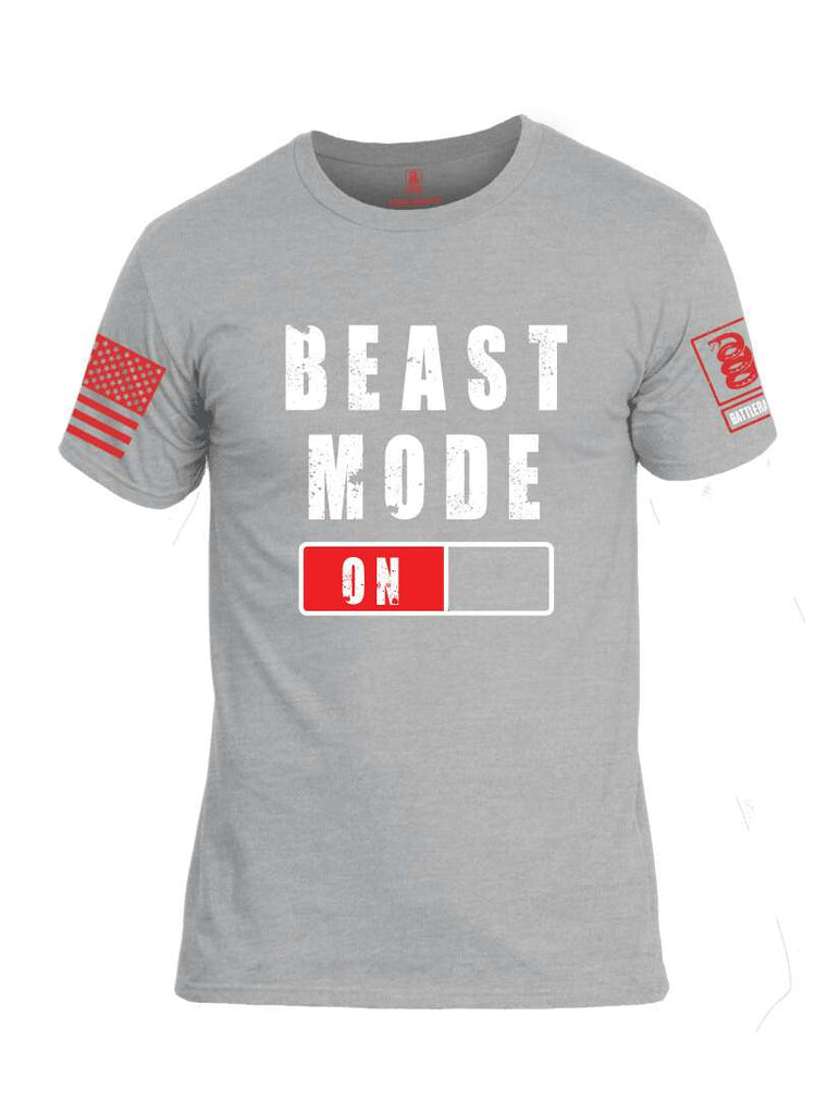 Battleraddle Beast Mode On Red Sleeve Print Mens Cotton Crew Neck T Shirt-Heather Grey