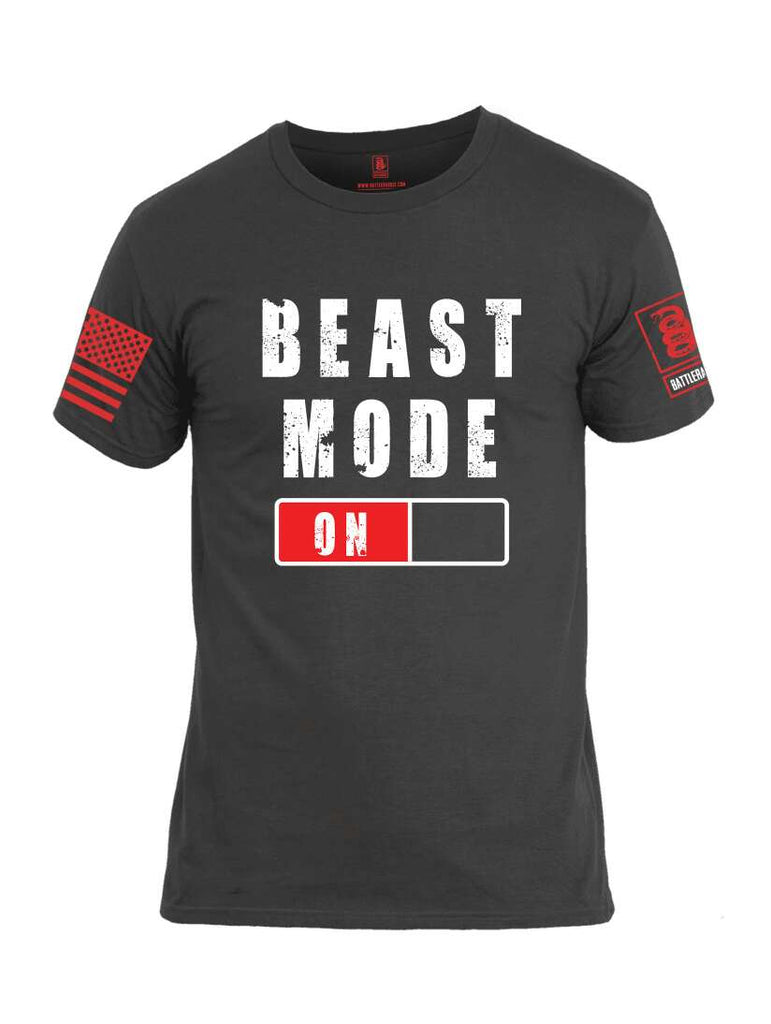 Battleraddle Beast Mode On Red Sleeve Print Mens Cotton Crew Neck T Shirt-Charcoal