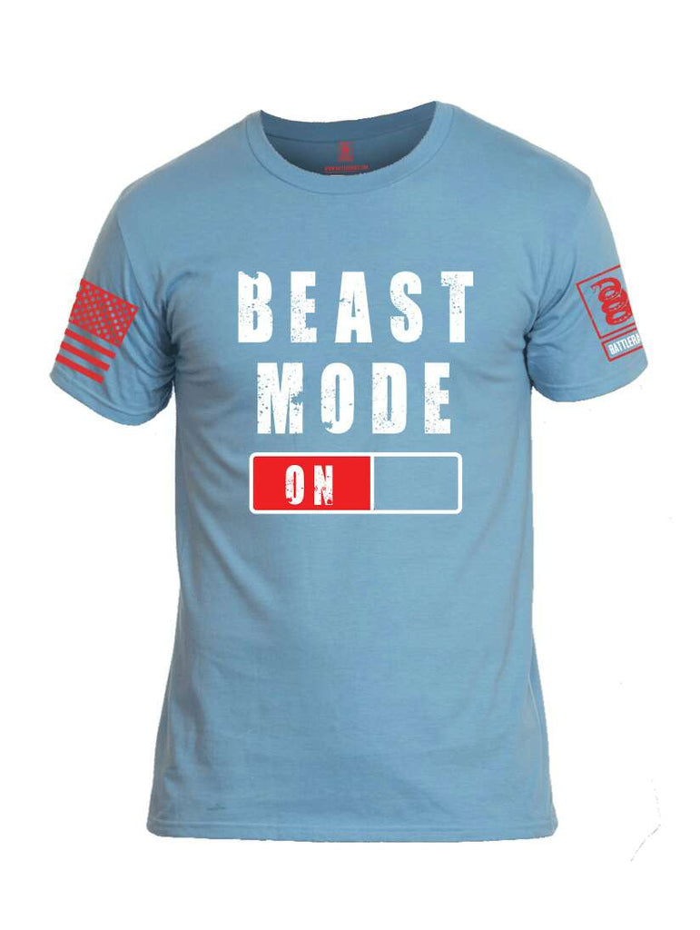 Battleraddle Beast Mode On Red Sleeve Print Mens Cotton Crew Neck T Shirt-Baby Blue
