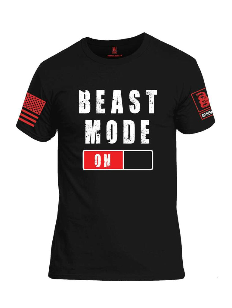 Battleraddle Beast Mode On Red Sleeve Print Mens Cotton Crew Neck T Shirt-Black