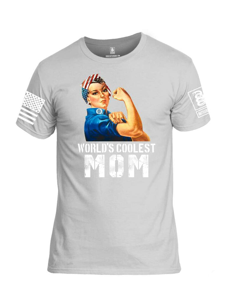 Battleraddle World's Coolest Mom White Sleeve Print Mens Cotton Crew Neck T Shirt