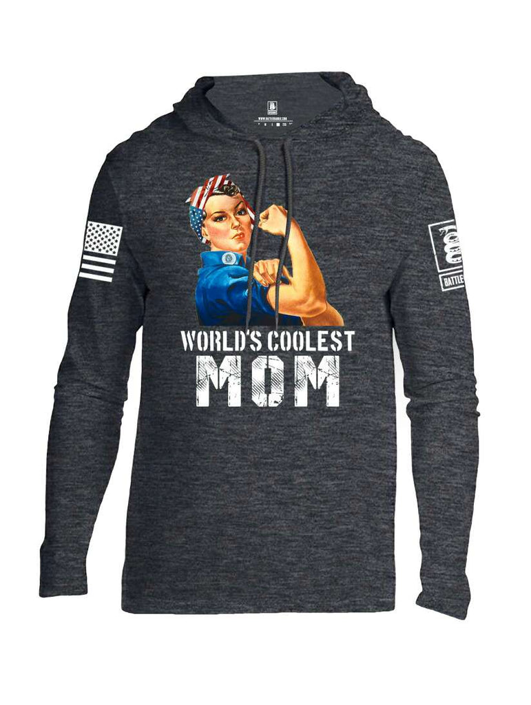 Battleraddle World's Coolest Mom White Sleeve Print Mens Thin Cotton Lightweight Hoodie