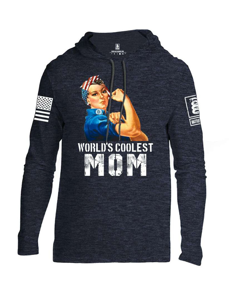 Battleraddle World's Coolest Mom White Sleeve Print Mens Thin Cotton Lightweight Hoodie