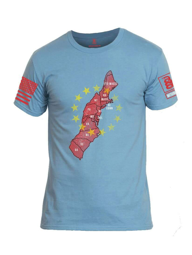 Battleraddle Thirteen Colonies Map Red Sleeve Print Mens Cotton Crew Neck T Shirt shirt|custom|veterans|Apparel-Mens T Shirt-cotton
