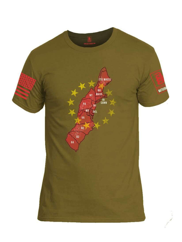 Battleraddle Thirteen Colonies Map Red Sleeve Print Mens Cotton Crew Neck T Shirt shirt|custom|veterans|Apparel-Mens T Shirt-cotton