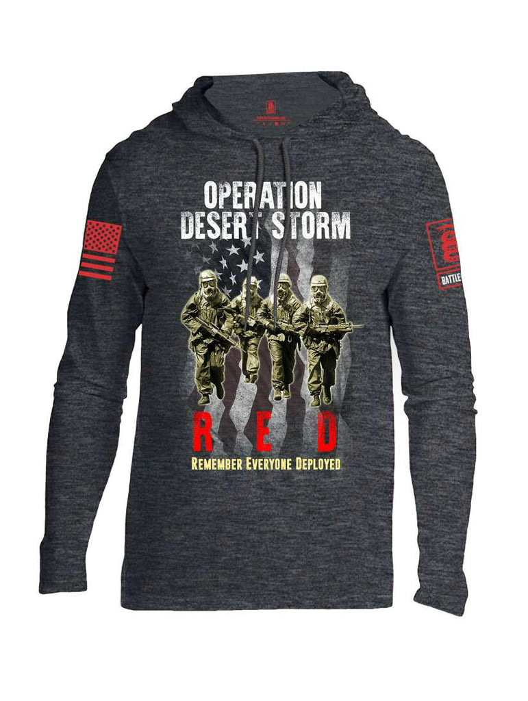 Battleraddle Operation Desert Storm RED Remember Everyone Deployed Red Sleeve Print Mens Thin Cotton Lightweight Hoodie