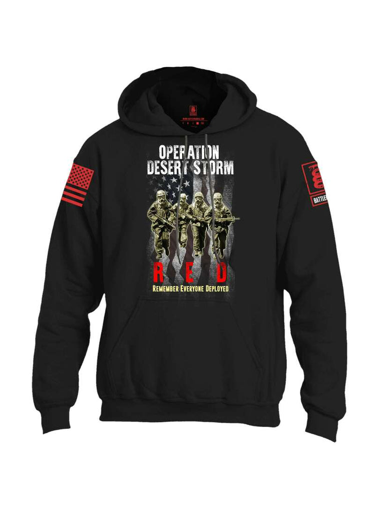 Battleraddle Operation Desert Storm RED Remember Everyone Deployed Red Sleeve Print Mens Blended Hoodie With Pockets