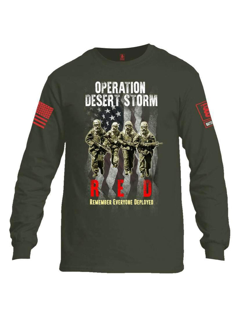 Battleraddle Operation Desert Storm RED Remember Everyone Deployed Red Sleeve Print Mens Cotton Long Sleeve Crew Neck T Shirt shirt|custom|veterans|Men-Long Sleeves Crewneck Shirt