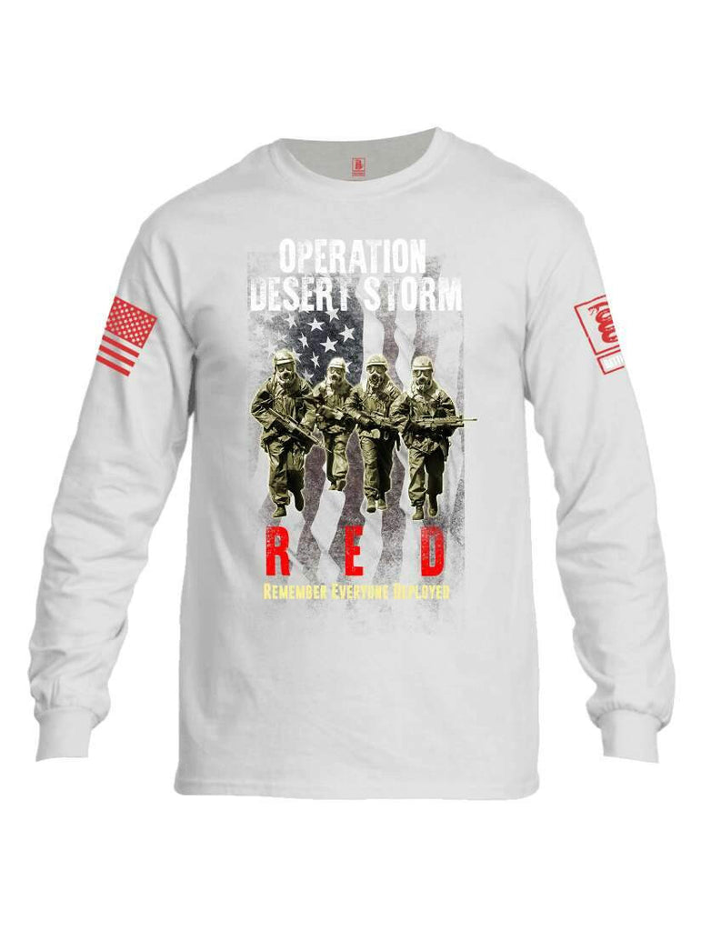 Battleraddle Operation Desert Storm RED Remember Everyone Deployed Red Sleeve Print Mens Cotton Long Sleeve Crew Neck T Shirt shirt|custom|veterans|Men-Long Sleeves Crewneck Shirt