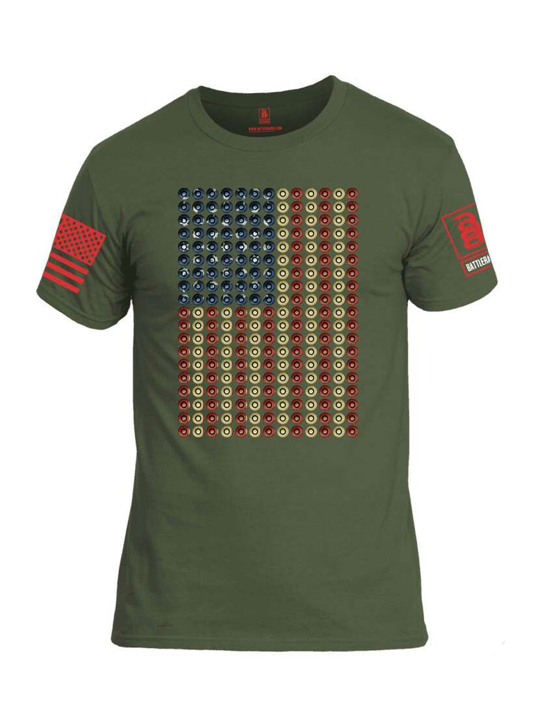 Battleraddle Bullet Casing USA Flag Red Sleeve Print Mens Cotton Crew Neck T Shirt