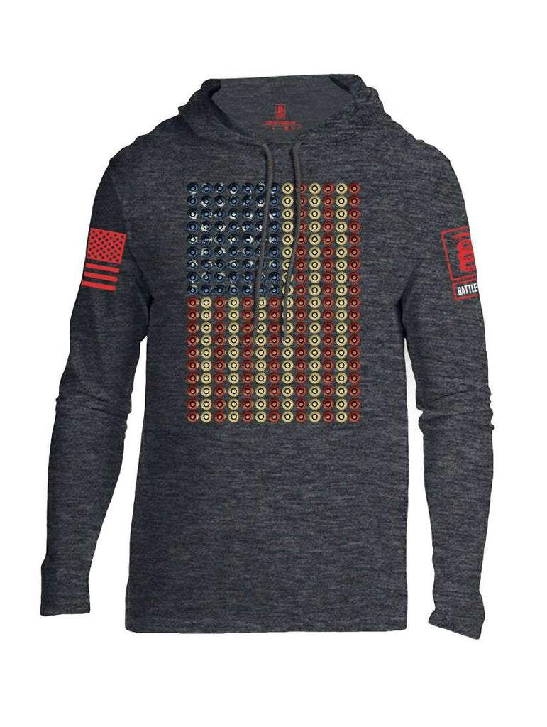 Battleraddle Bullet Casing USA Flag Red Sleeve Print Mens Thin Cotton Lightweight Hoodie