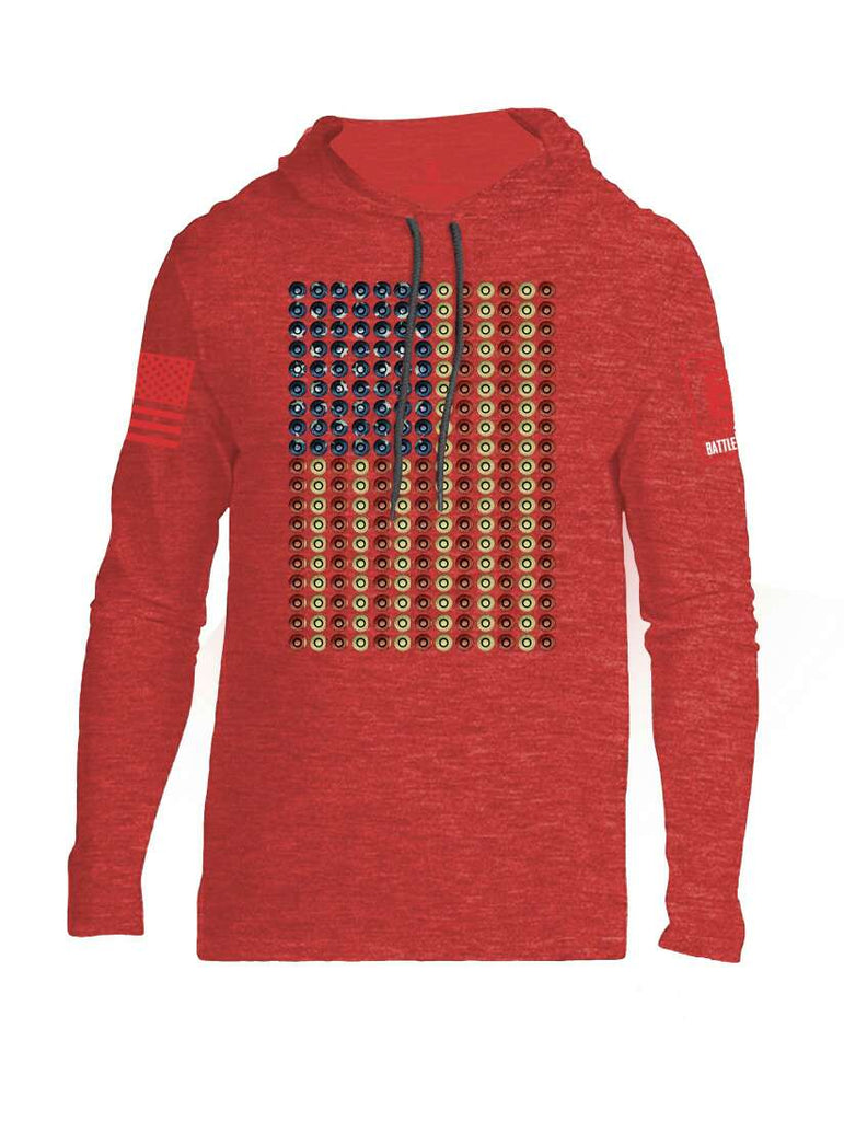 Battleraddle Bullet Casing USA Flag Red Sleeve Print Mens Thin Cotton Lightweight Hoodie