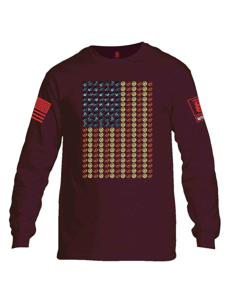 Battleraddle Bullet Casing USA Flag Red Sleeve Print Mens Cotton Long Sleeve Crew Neck T Shirt