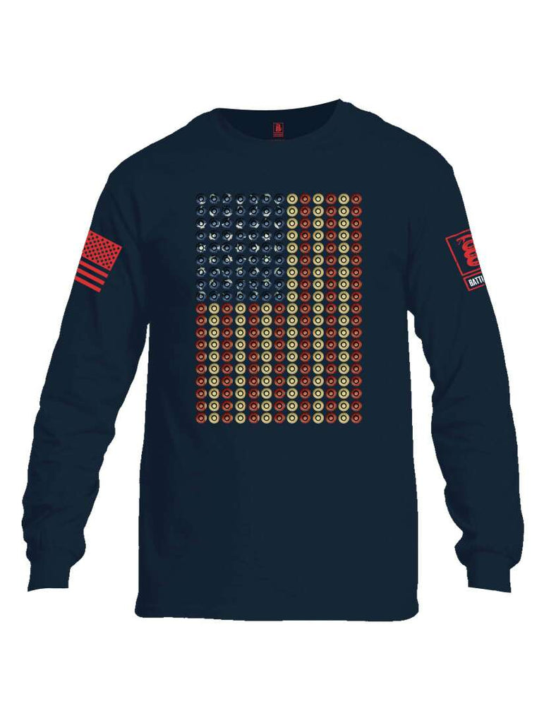 Battleraddle Bullet Casing USA Flag Red Sleeve Print Mens Cotton Long Sleeve Crew Neck T Shirt
