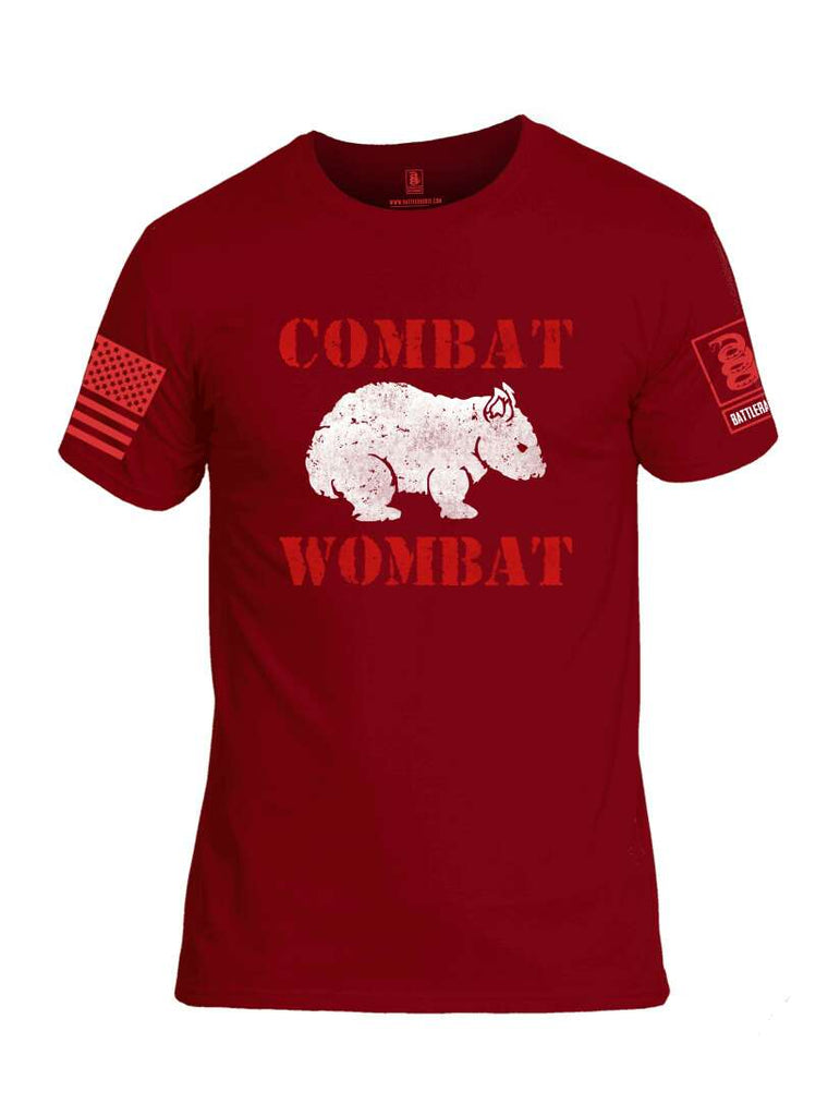 Battleraddle Combat Wombat Red Sleeve Print Mens Cotton Crew Neck T Shirt