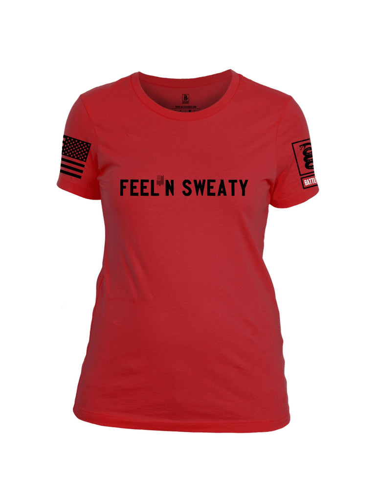 Battleraddle Feel N Sweaty Black Sleeves Women Cotton Crew Neck T-Shirt