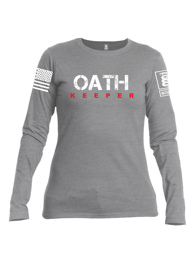 Battleraddle Oath Keeper White {sleeve_color} Sleeves Women Cotton Crew Neck Long Sleeve T Shirt