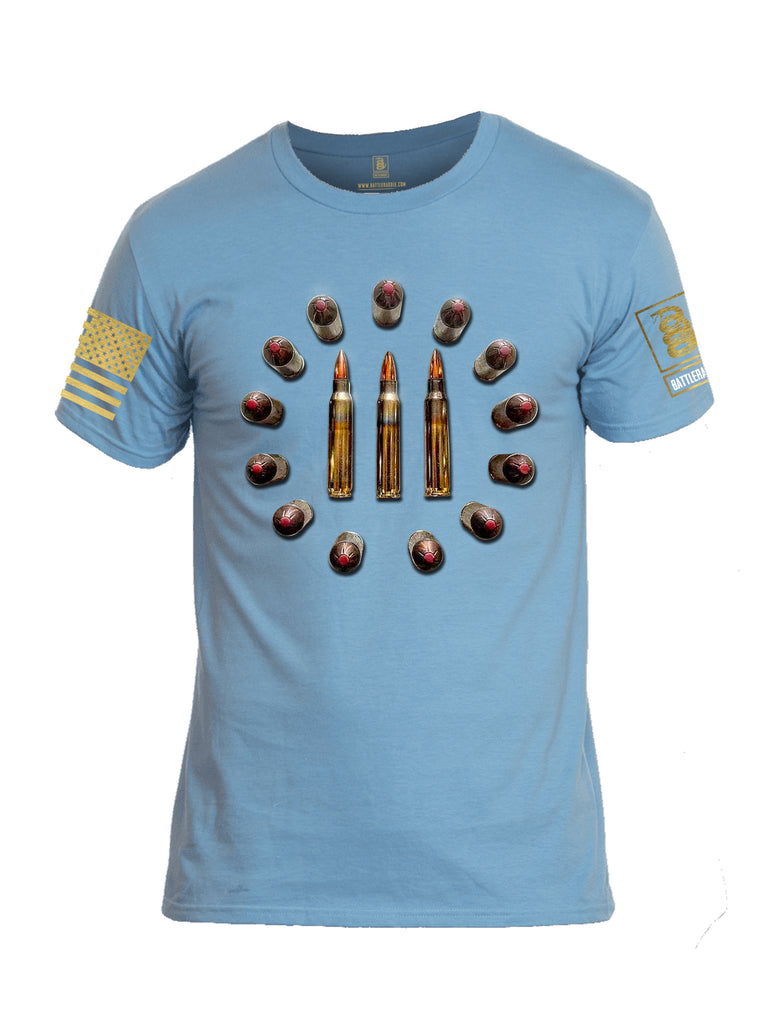 Battleraddle 3% Flag Round Bullets Brass Sleeve Print Mens Cotton Crew Neck T Shirt