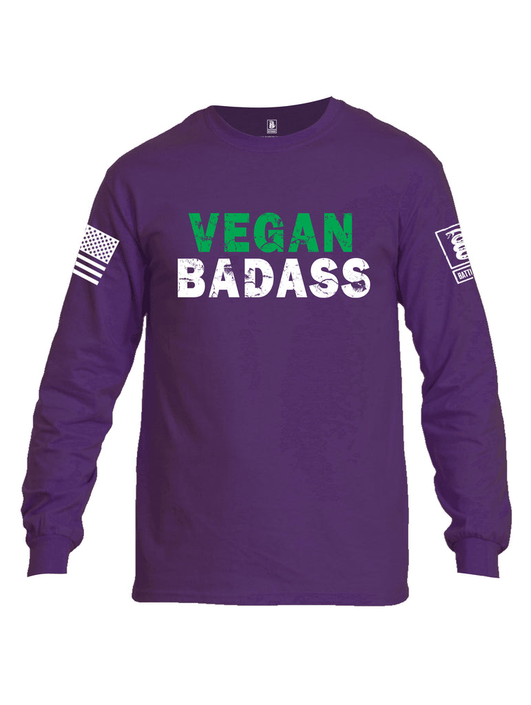 Battleraddle Vegan Badass White {sleeve_color} Sleeves Men Cotton Crew Neck Long Sleeve T Shirt