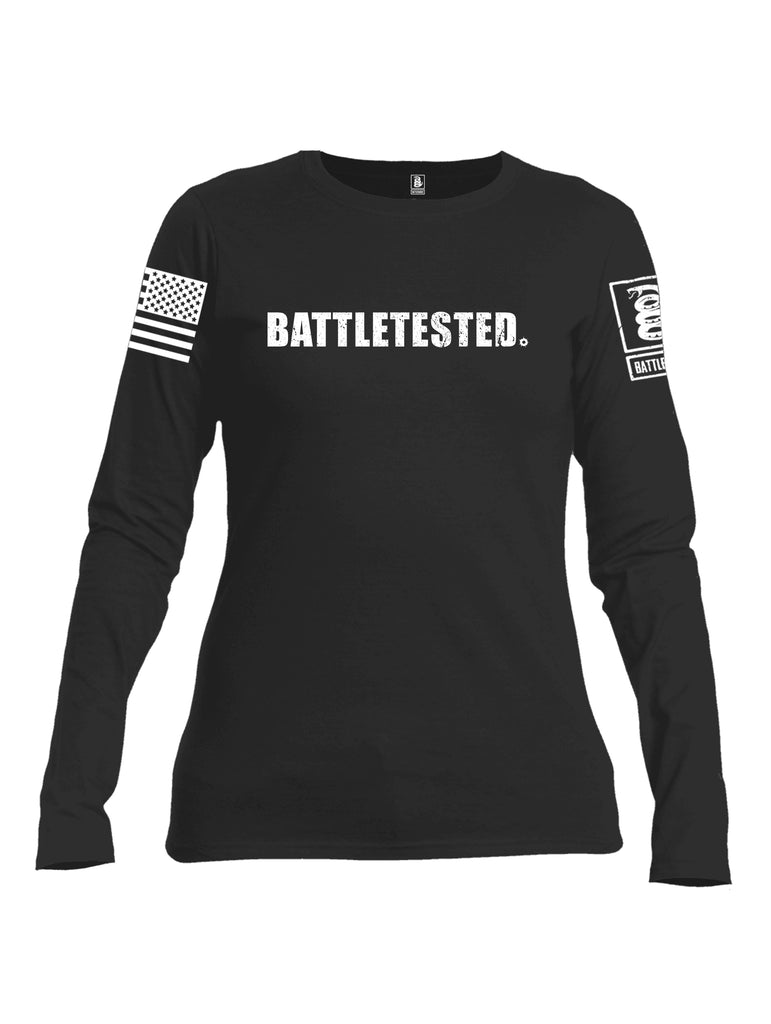 Battleraddle Battletested White {sleeve_color} Sleeves Women Cotton Crew Neck Long Sleeve T Shirt