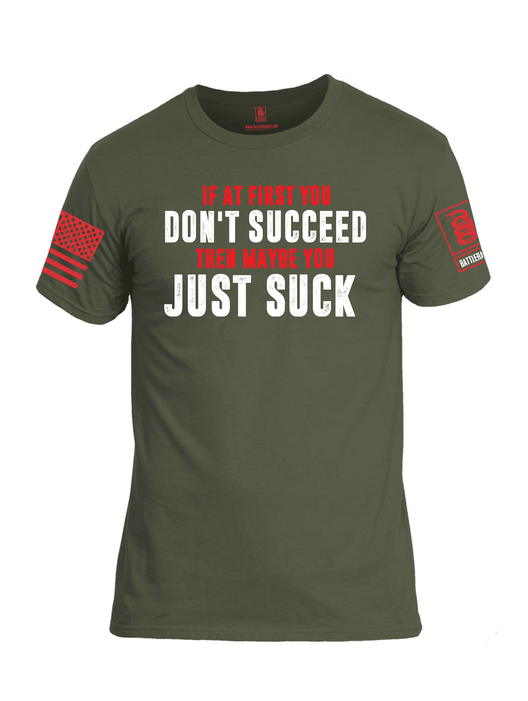 Battleraddle If At First You Don't Succeed Then Maybe You Just Suck Red Sleeve Print Mens Cotton Crew Neck T Shirt