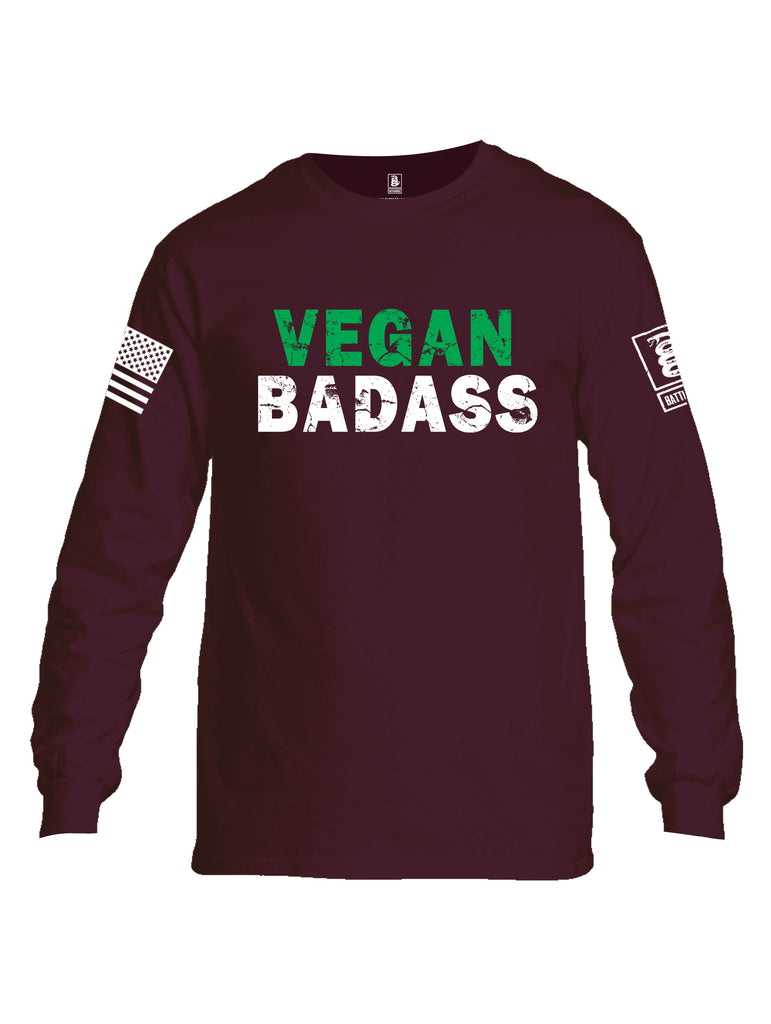 Battleraddle Vegan Badass White {sleeve_color} Sleeves Men Cotton Crew Neck Long Sleeve T Shirt