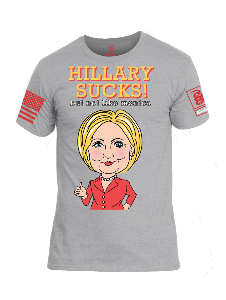 Battleraddle Hilary Sucks But Not Like Monica {sleeve_color} Sleeves Men Cotton Crew Neck T-Shirt