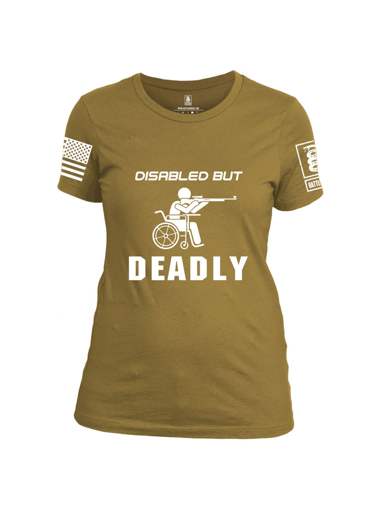 Battleraddle Disabled But Deadly White Sleeves Women Cotton Crew Neck T-Shirt