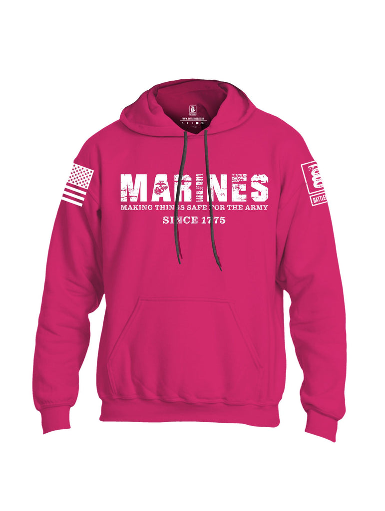 Battleraddle Marines Making Things Safe For The Army Since 1775 White Sleeves Uni Cotton Blended Hoodie With Pockets
