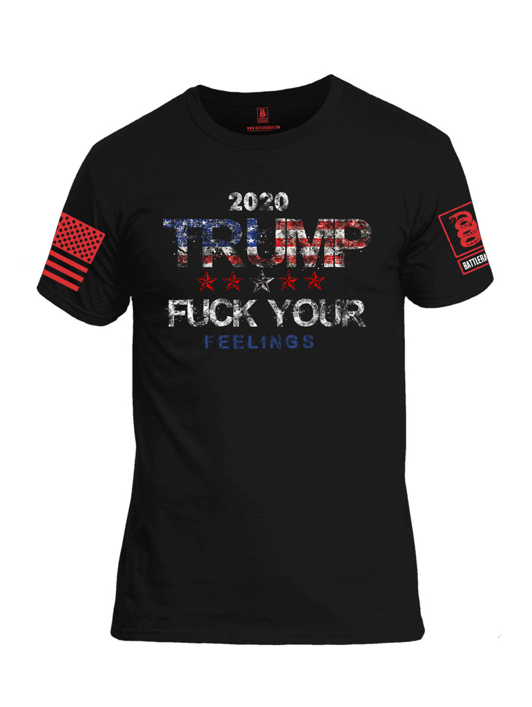 Battleraddle 2020 Trump Fuck Your Feelings Red Sleeve Print Mens Cotton Crew Neck T Shirt