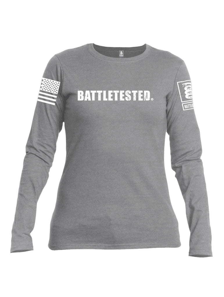 Battleraddle Battletested White {sleeve_color} Sleeves Women Cotton Crew Neck Long Sleeve T Shirt