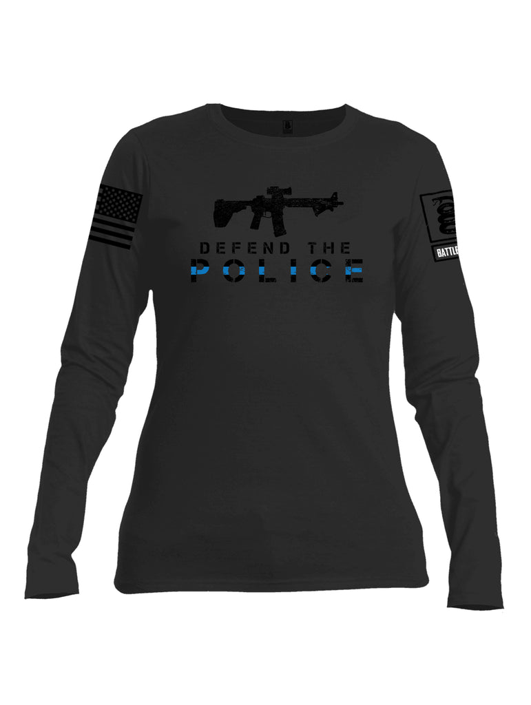 Battleraddle Defend The Police White {sleeve_color} Sleeves Women Cotton Crew Neck Long Sleeve T Shirt