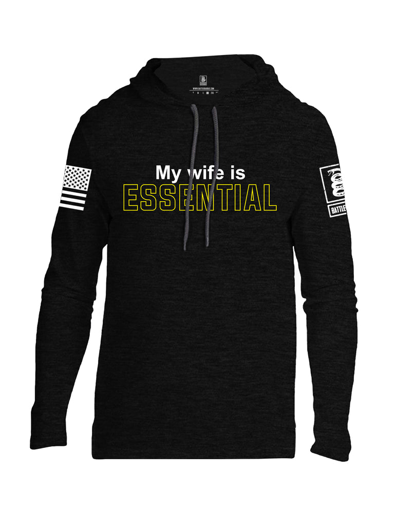 Battleraddle My Wife Is Essential {sleeve_color} Sleeves Men Cotton Thin Cotton Lightweight Hoodie