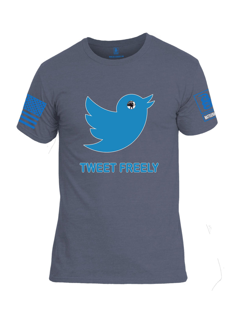 Battleraddle Tweet Freely Mid Blue Sleeves Men Cotton Crew Neck T-Shirt