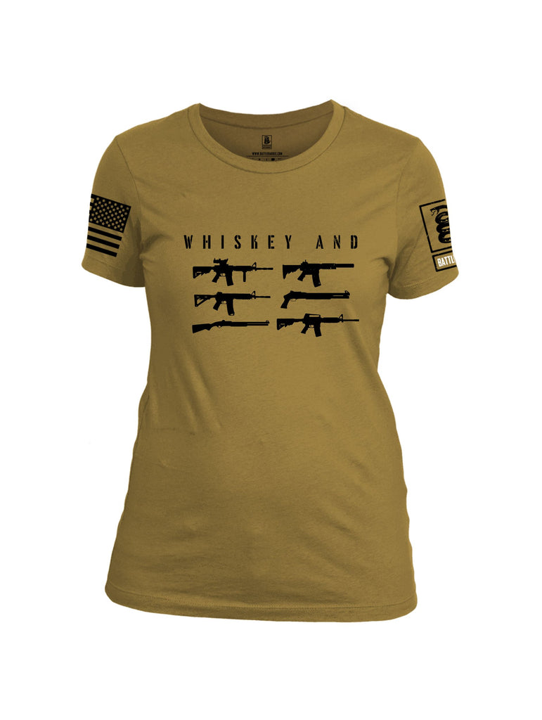 Battleraddle Whiskey And Guns Black Sleeves Women Cotton Crew Neck T-Shirt