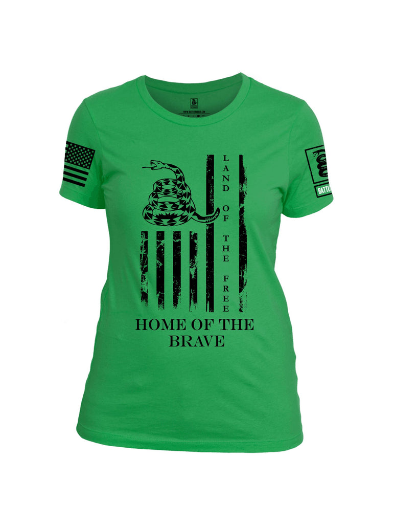 Battleraddle Land Of The Free Home Of The Brave Black Sleeves Women Cotton Crew Neck T-Shirt