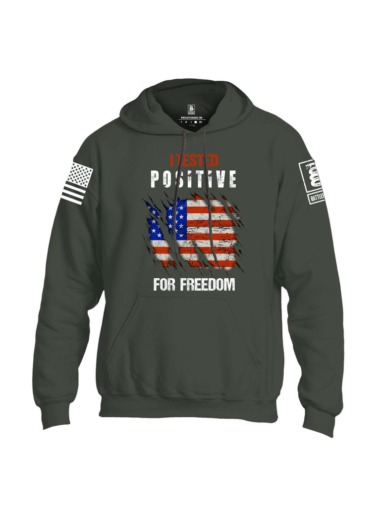 Battleraddle I Tested Positive For Freedom White Sleeves Uni Cotton Blended Hoodie With Pockets