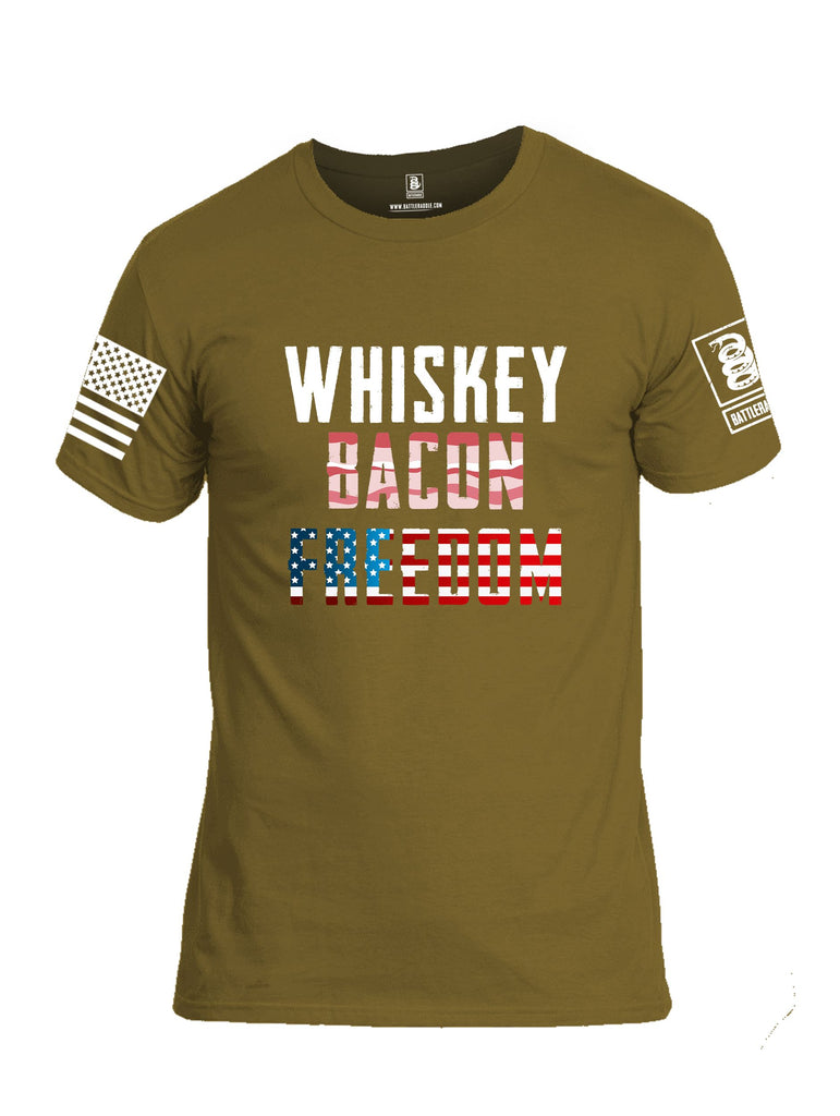 Battleraddle Whiskey Bacon Freedom White Sleeves Men Cotton Crew Neck T-Shirt