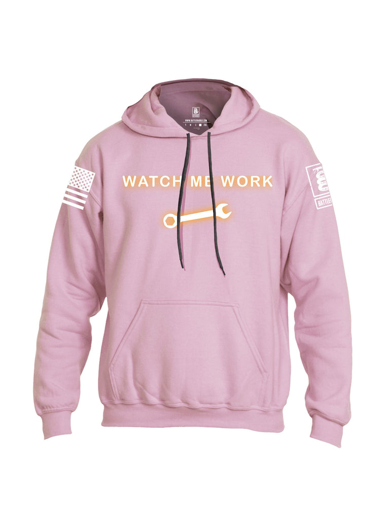 Battleraddle Watch Me Work White Sleeves Uni Cotton Blended Hoodie With Pockets