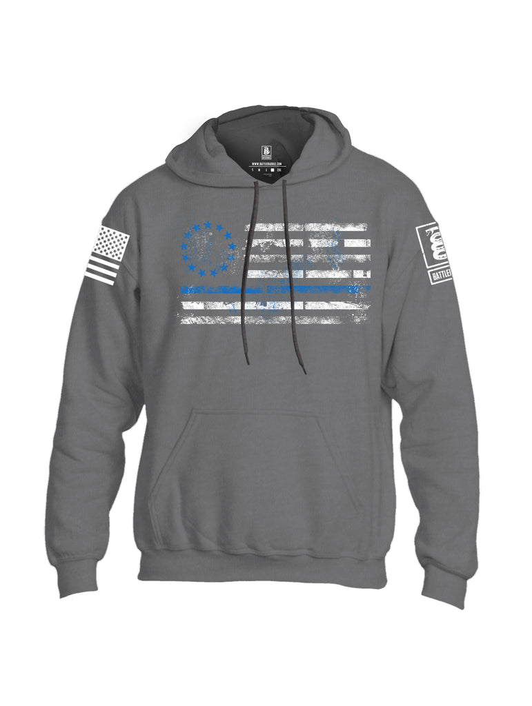 Battleraddle 13 Colonies Thin Blue Line Horizontal Flag  Uni Cotton Blended Hoodie With Pockets